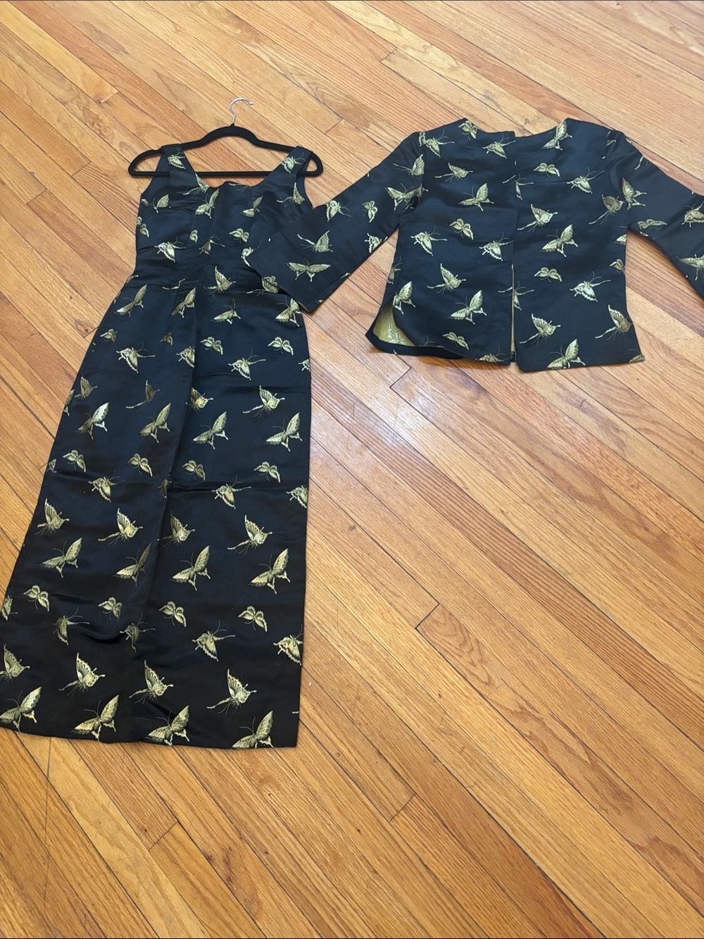 Women's Black & Gold Printed Jumpsuit with Coordinating Jacket